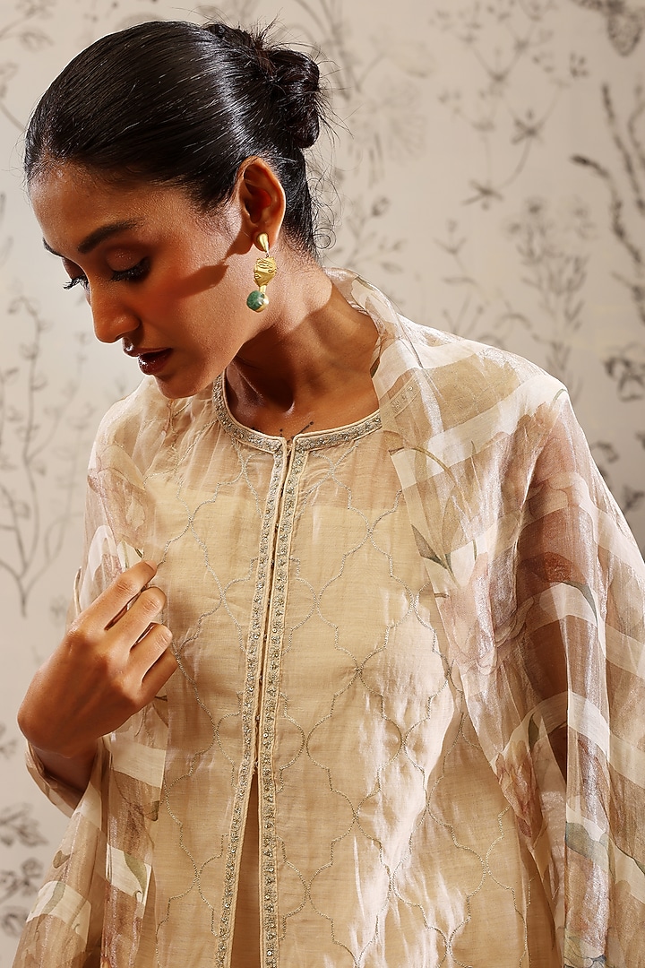 Off-White Malai Chanderi Kurta Set by Taisha at Pernia's Pop Up Shop