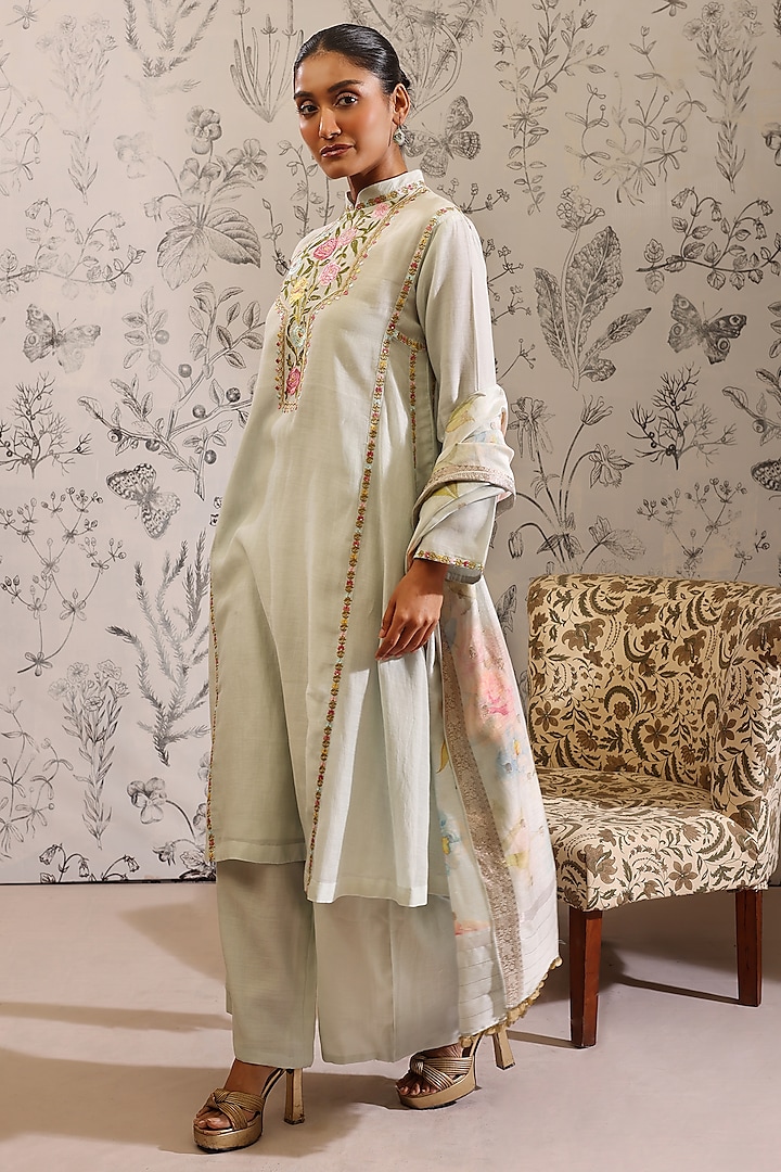 Blue Malai Chanderi Kurta Set by Taisha at Pernia's Pop Up Shop