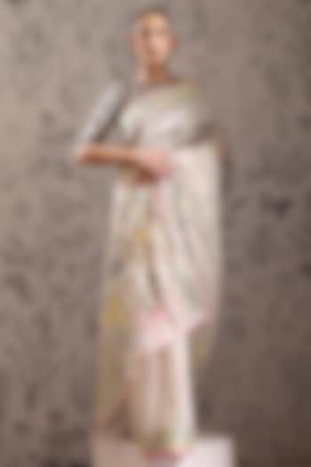 Multi-Colored Silk Organza Applique Wedding Saree Set by Taisha at Pernia's Pop Up Shop