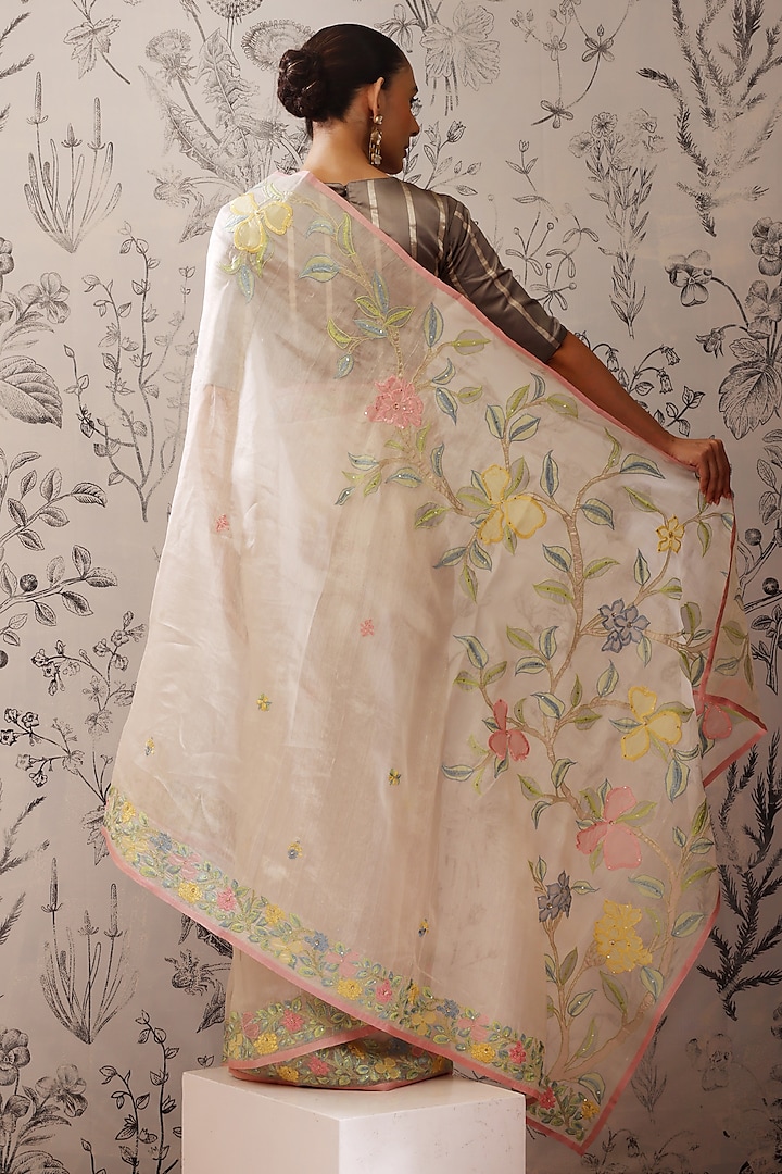 Multi-Colored Silk Organza Applique Wedding Saree Set by Taisha at Pernia's Pop Up Shop