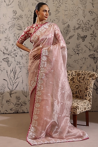 Multi-Colored Striped Silk Organza Saree Set by Taisha