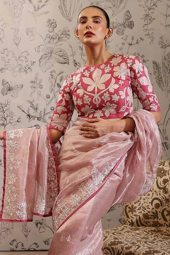 Multi-Colored Striped Silk Organza Wedding Saree Set by Taisha at Pernia's Pop Up Shop