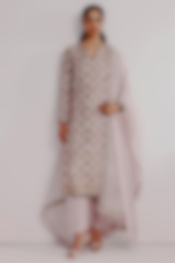 Multi-Colored Pure Khadi Organza Hand Embroidered Kurta Set by Taisha at Pernia's Pop Up Shop