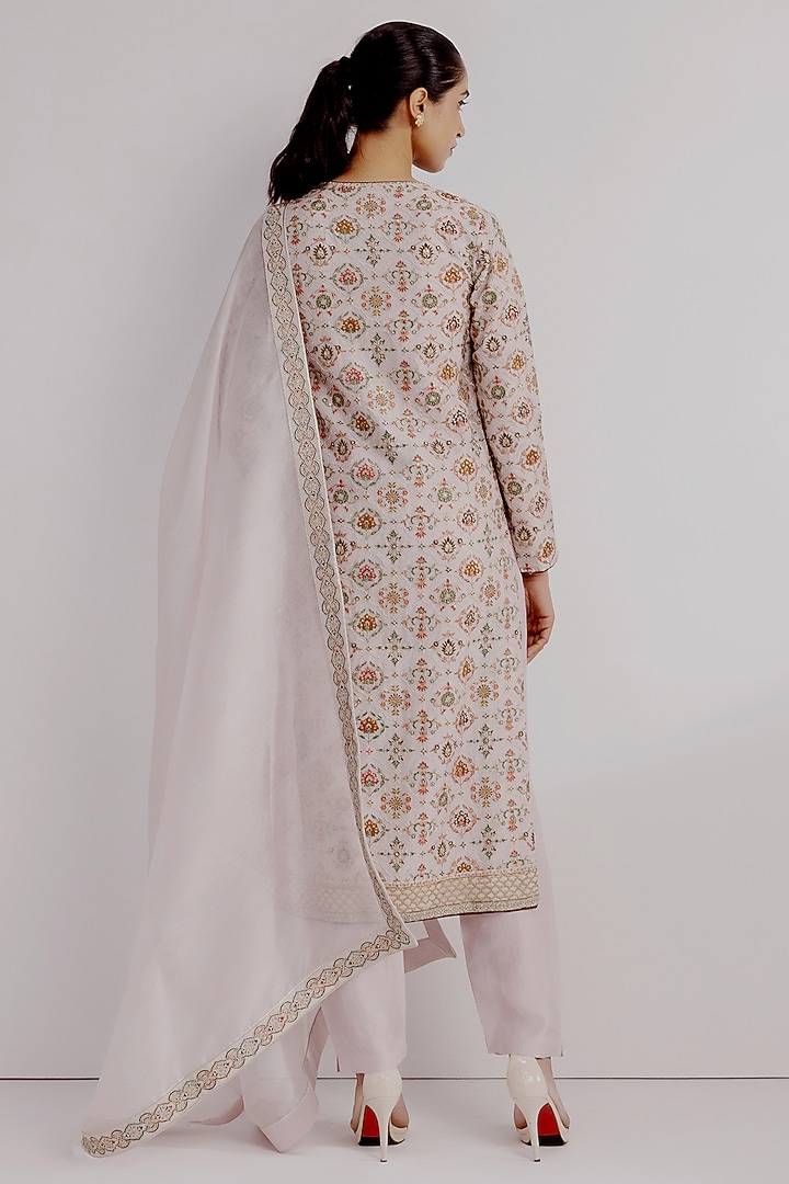 Multi-Colored Pure Khadi Organza Hand Embroidered Kurta Set by Taisha at Pernia's Pop Up Shop