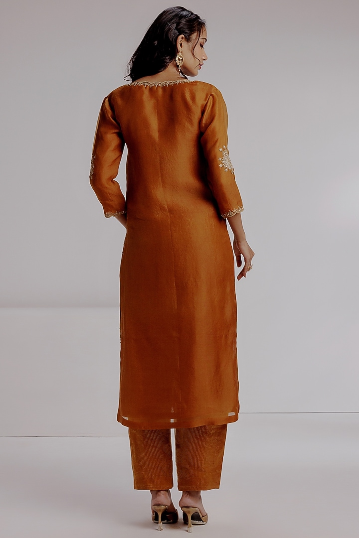 Mustard Pure Silk Organza Zardosi Embroidered Kurta Set by Taisha at Pernia's Pop Up Shop