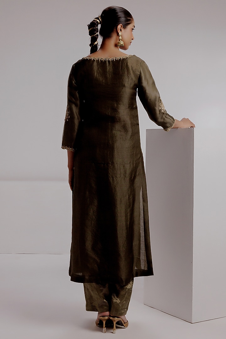 Green Pure Silk Organza Zardosi Embroidered Kurta Set by Taisha at Pernia's Pop Up Shop
