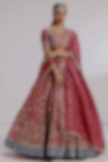 Multi-Colored Pure Raw Silk Hand Embroidered Wedding Lehenga Set by Taisha at Pernia's Pop Up Shop