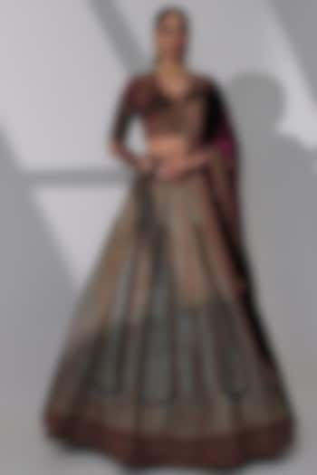 Multi-Colored Pure Raw Silk Hand Embroidered Bridal Lehenga Set by Taisha at Pernia's Pop Up Shop