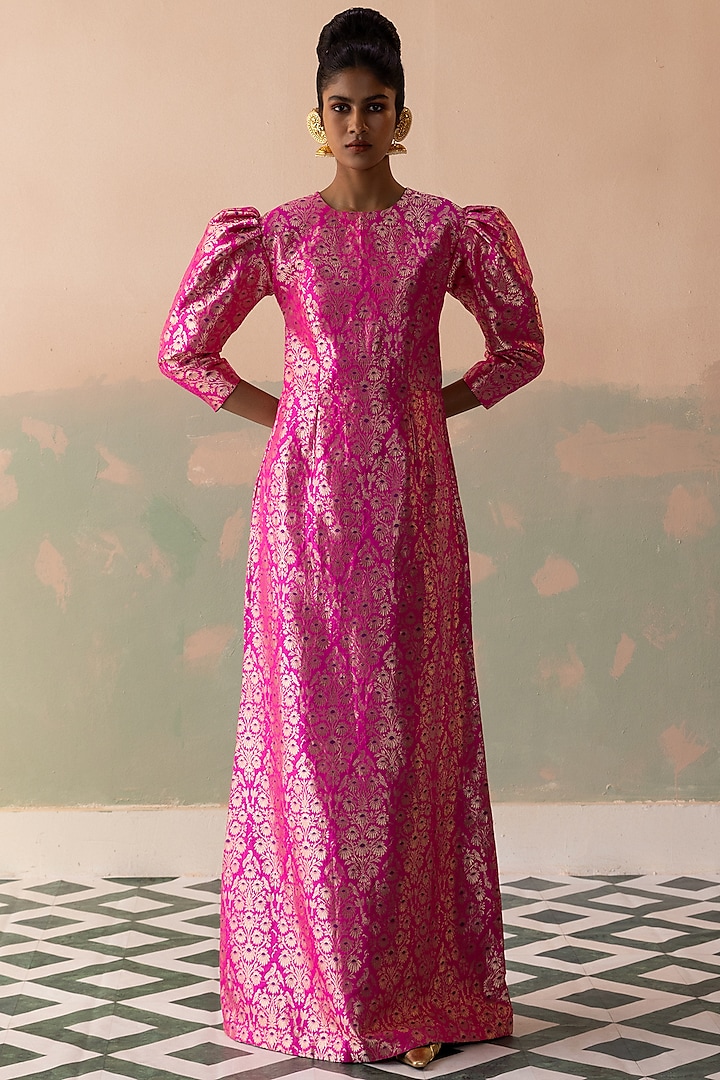 Pink Pure Katan Silk Gown by Taisha