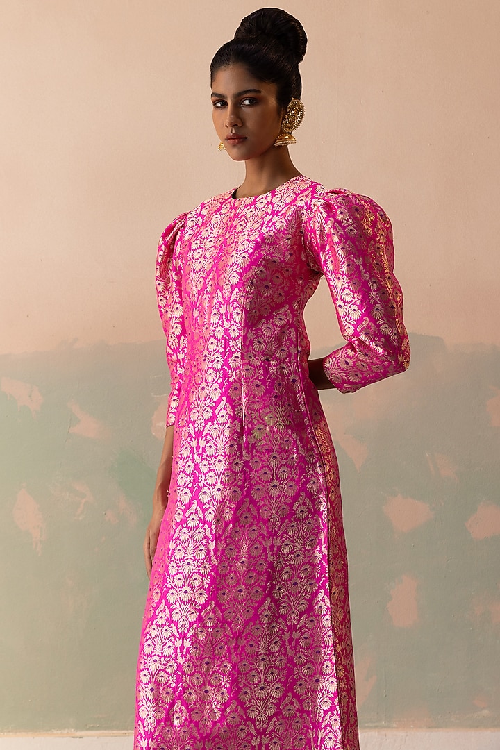 white christmas dresses Pure Katan Silk Handlooms Banarasi Dress material With Meenakari — The  Handlooms main image 1