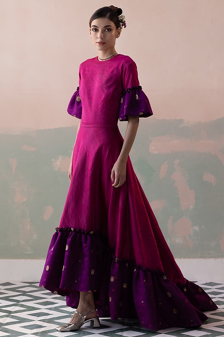 Multi-Colored Pure Silk Tissue Gown by Taisha