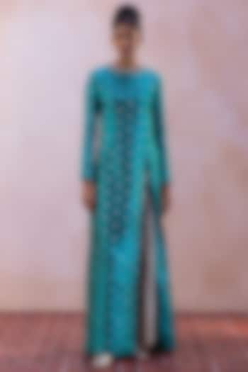 Firozi Pure Raw Silk Embroidered Kurta Set by Taisha at Pernia's Pop Up Shop