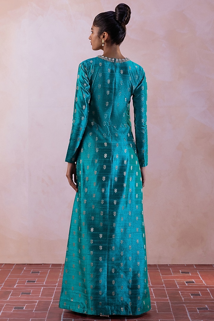 Firozi Pure Raw Silk Embroidered Kurta Set by Taisha at Pernia's Pop Up Shop