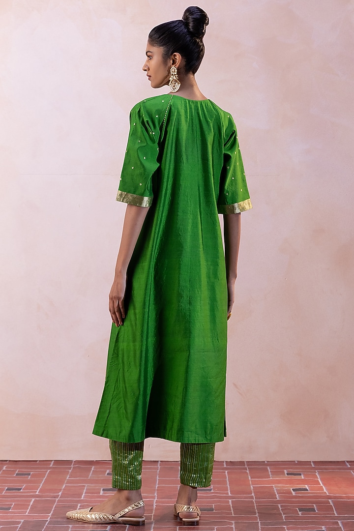 Cornflower Blue - Handwoven Cutwork Cotton Banarasi Kurta 03