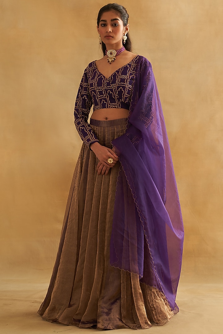 Antique Gold Pure Zari Tissue Wedding Lehenga Set by Taisha at Pernia's Pop Up Shop