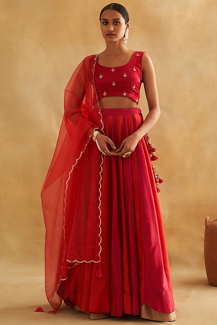 Multi-Colored Pure Chanderi Silk Lehenga Set by Taisha at Pernia's Pop Up Shop