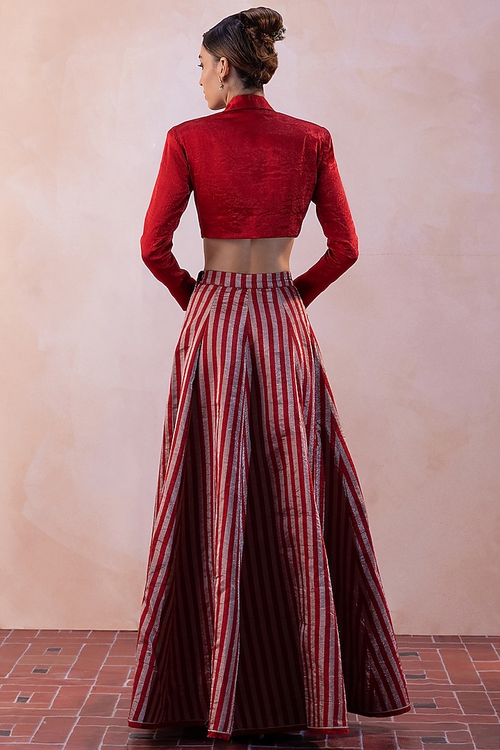 Red Pure Zari Tissue Handwoven Wedding Lehenga Set by Taisha at Pernia's Pop Up Shop