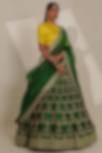 Green Pure Raw Silk Embroidered Bridal Lehenga Set by Taisha at Pernia's Pop Up Shop