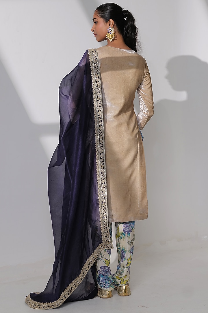 Beige Pure Silk Velvet Hand Embroidered Kurta Set by Taisha at Pernia's Pop Up Shop
