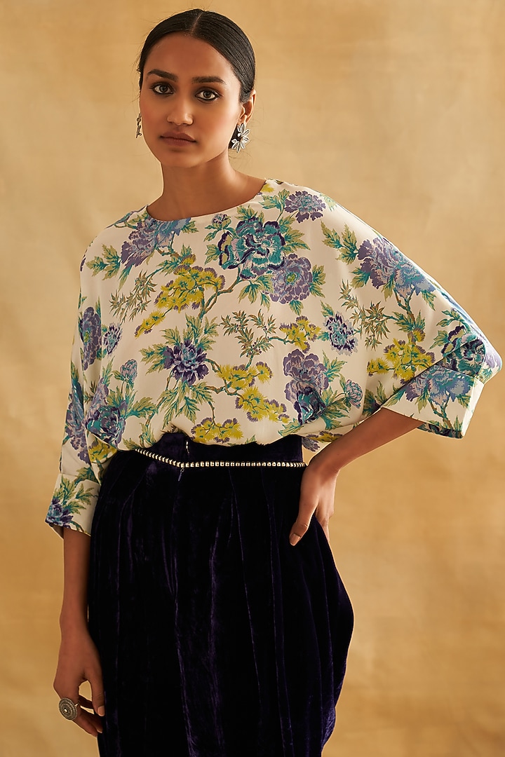 White Pure Thin Silk Printed Co-Ord Set by Taisha at Pernia's Pop Up Shop