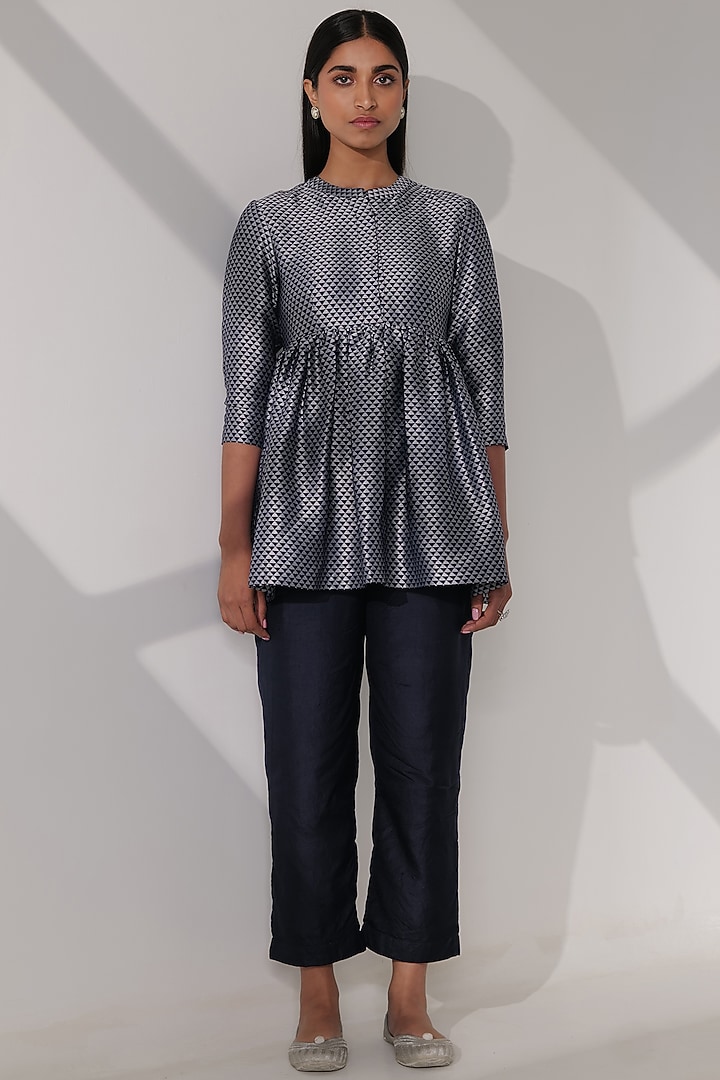 Grey Pure Katan Silk Co-Ord Set by Taisha at Pernia's Pop Up Shop