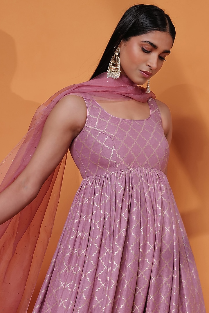 Pink Pure Katan Silk Wedding Anarkali Set by Taisha at Pernia's Pop Up Shop