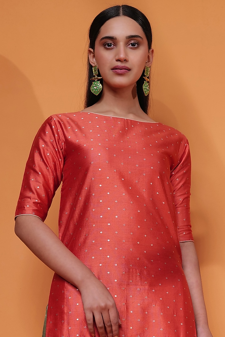 Green Pure Kadhwa Silk Hand Embroidered Jacket Set by Taisha at Pernia's Pop Up Shop