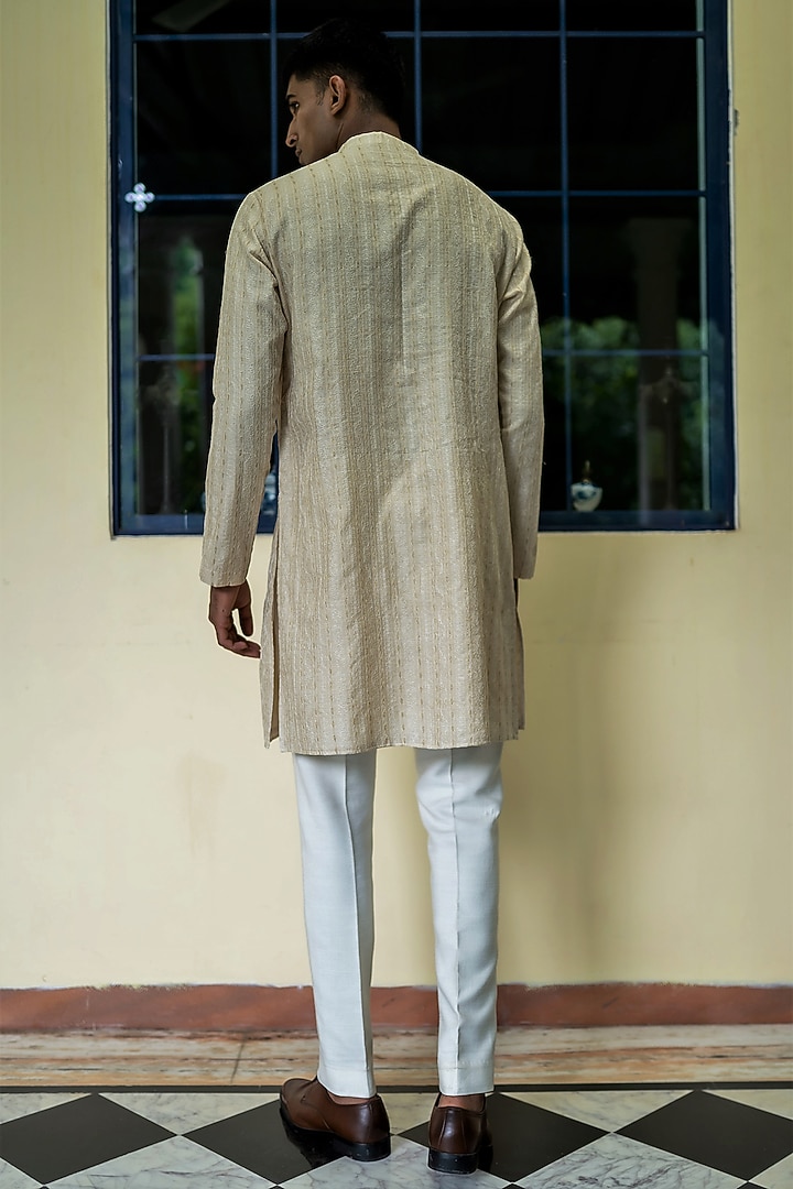Beige Fine Silk Zari Embroidered Kurta Set by TAJIRI at Pernia's Pop Up Shop