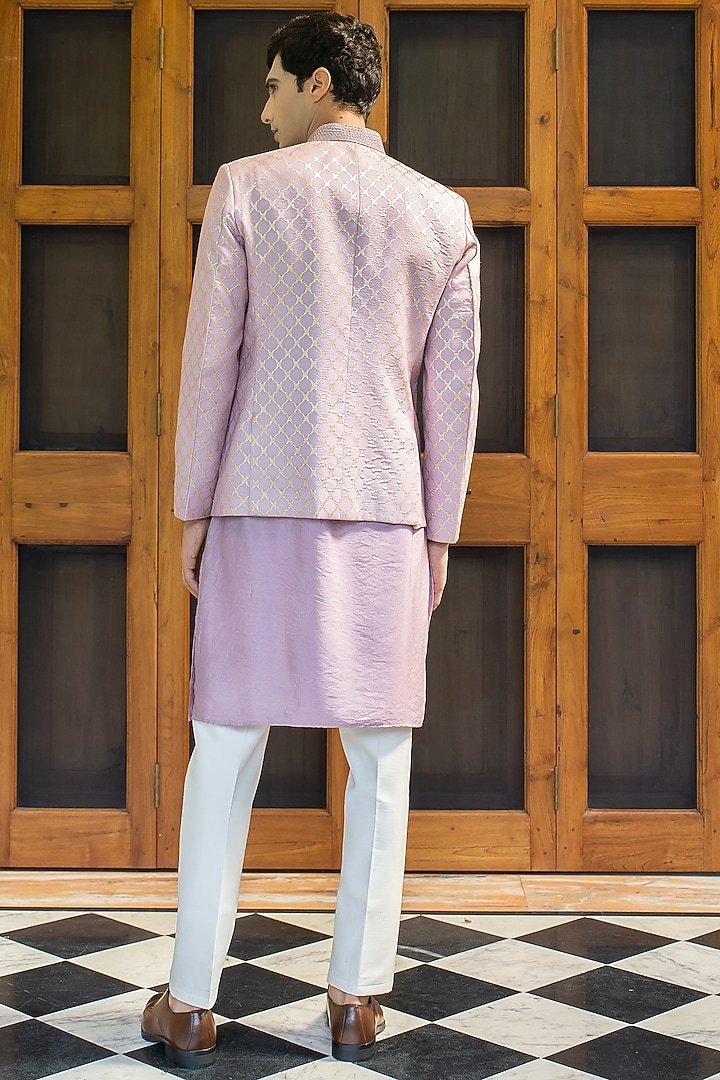 Lilac Linen Zari Embroidered Bundi Jacket Set by TAJIRI at Pernia's Pop Up Shop