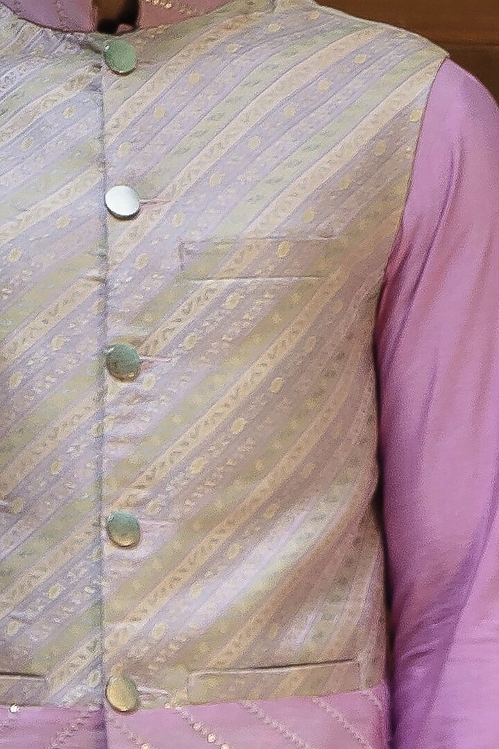 Lilac Banarasi Sequins Embroidered Bundi Jacket Set by TAJIRI at Pernia's Pop Up Shop
