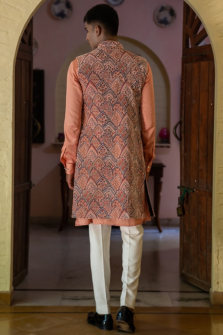 Peach Velvet Hand Embroidered Indowestern Set by TAJIRI at Pernia's Pop Up Shop