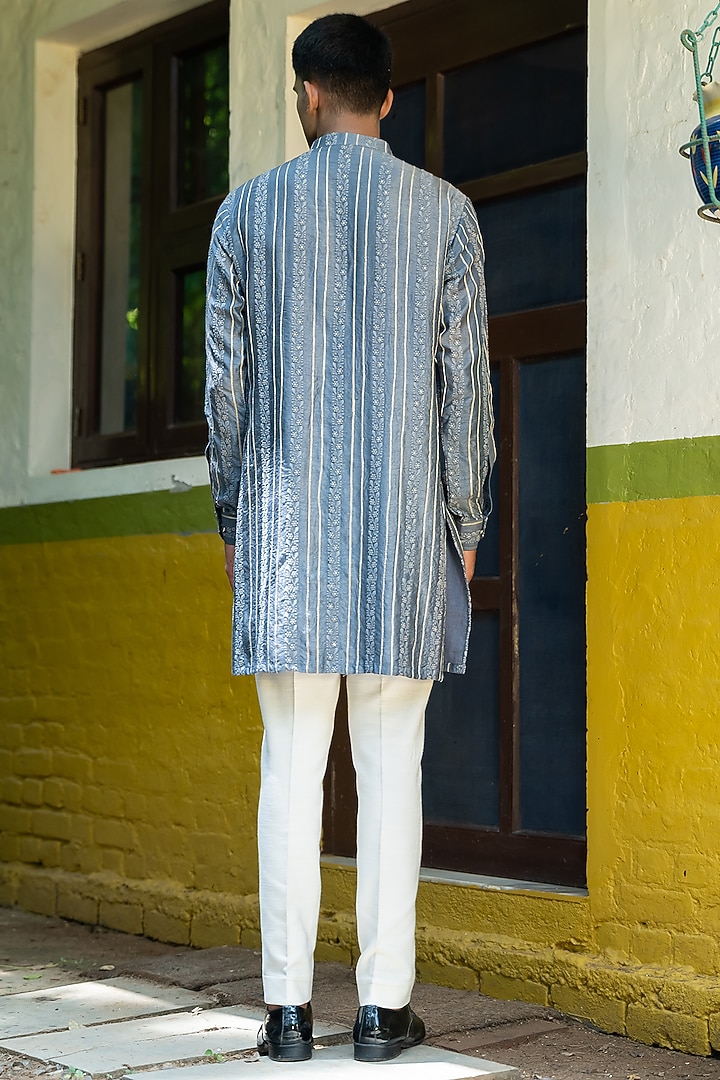 Powder Blue Silk Zari Embroidered Kurta Set by TAJIRI at Pernia's Pop Up Shop