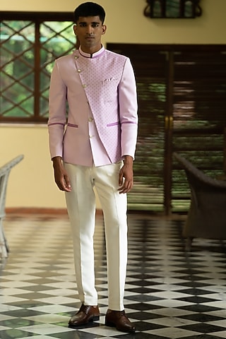 Lilac Twill Cotton Printed Jacket Set by TAJIRI