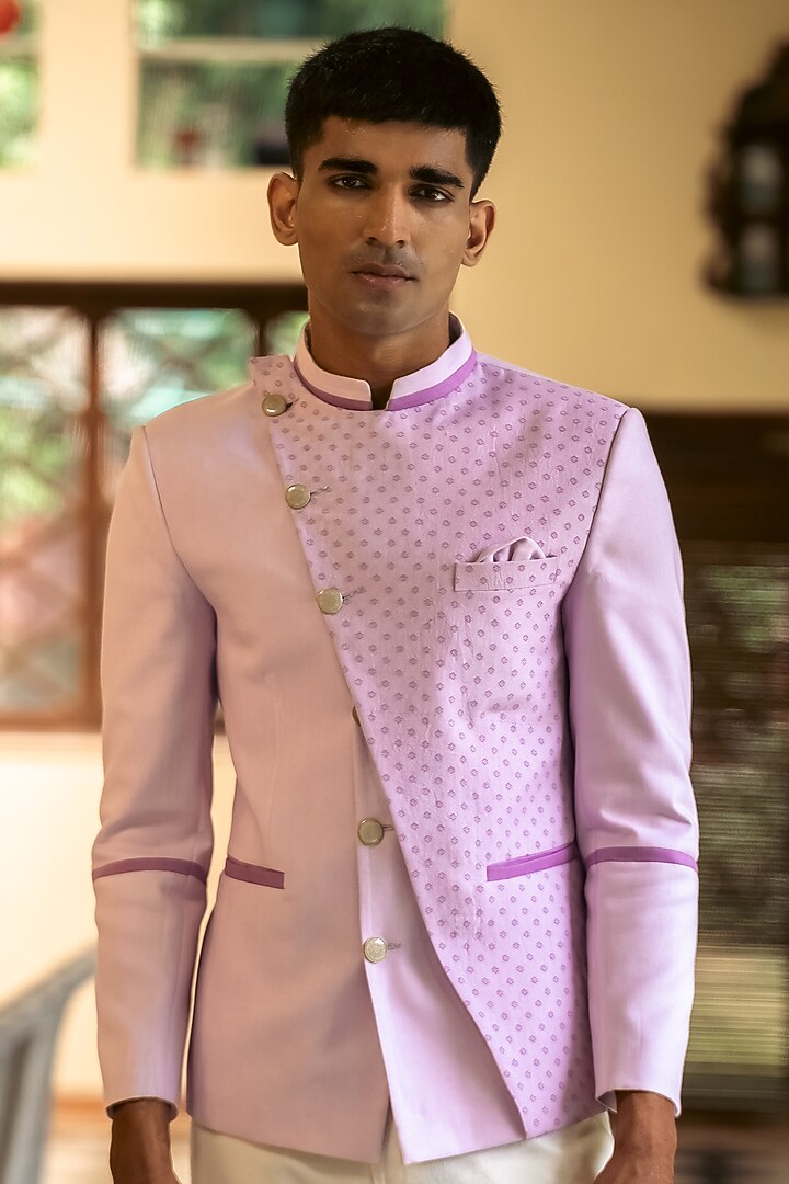 Lilac Twill Cotton Printed Jacket Set by TAJIRI at Pernia's Pop Up Shop