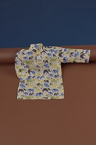 White Cotton Hand Block Printed Shirt For Boys by TAMASHA