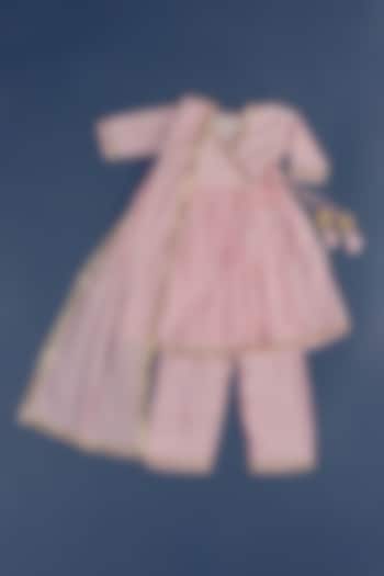 Pink Cotton Hand Block Printed Kurta Set For Girls by TAMASHA