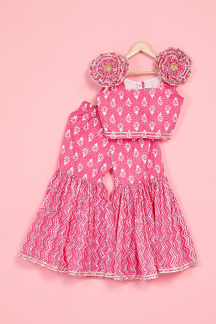 Pink Cotton Screen Printed Sharara Set For Girls by TAMASHA at Pernia's Pop Up Shop