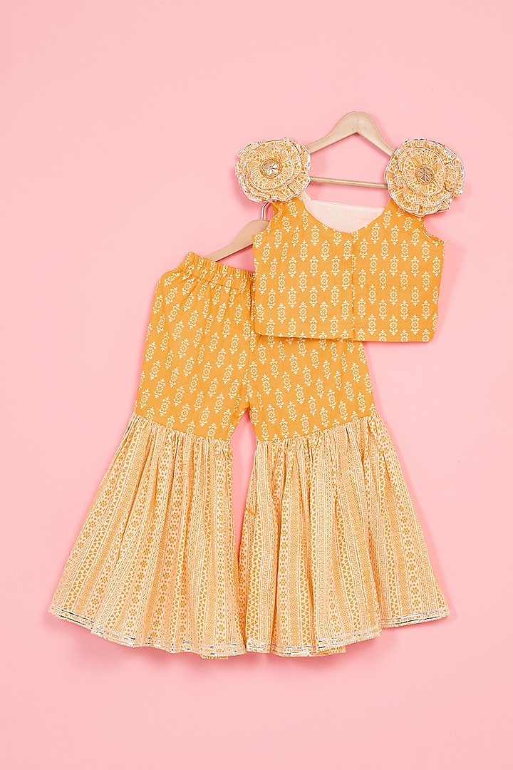 Yellow Cotton Screen Printed Sharara Set For Girls by TAMASHA at Pernia's Pop Up Shop