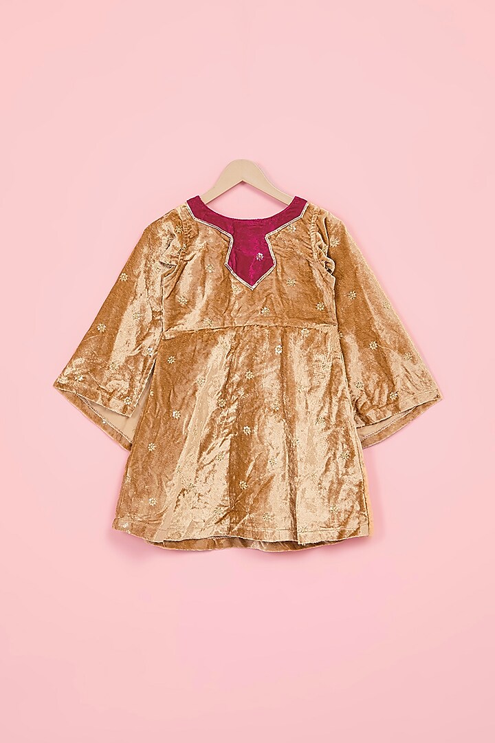 Gold Velvet Butti Embroidered Dress For Girls by TAMASHA at Pernia's Pop Up Shop