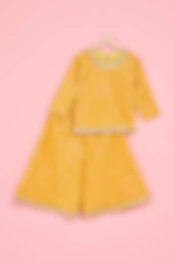 Yellow Velvet Embroidered Kurta Set For Girls by TAMASHA at Pernia's Pop Up Shop