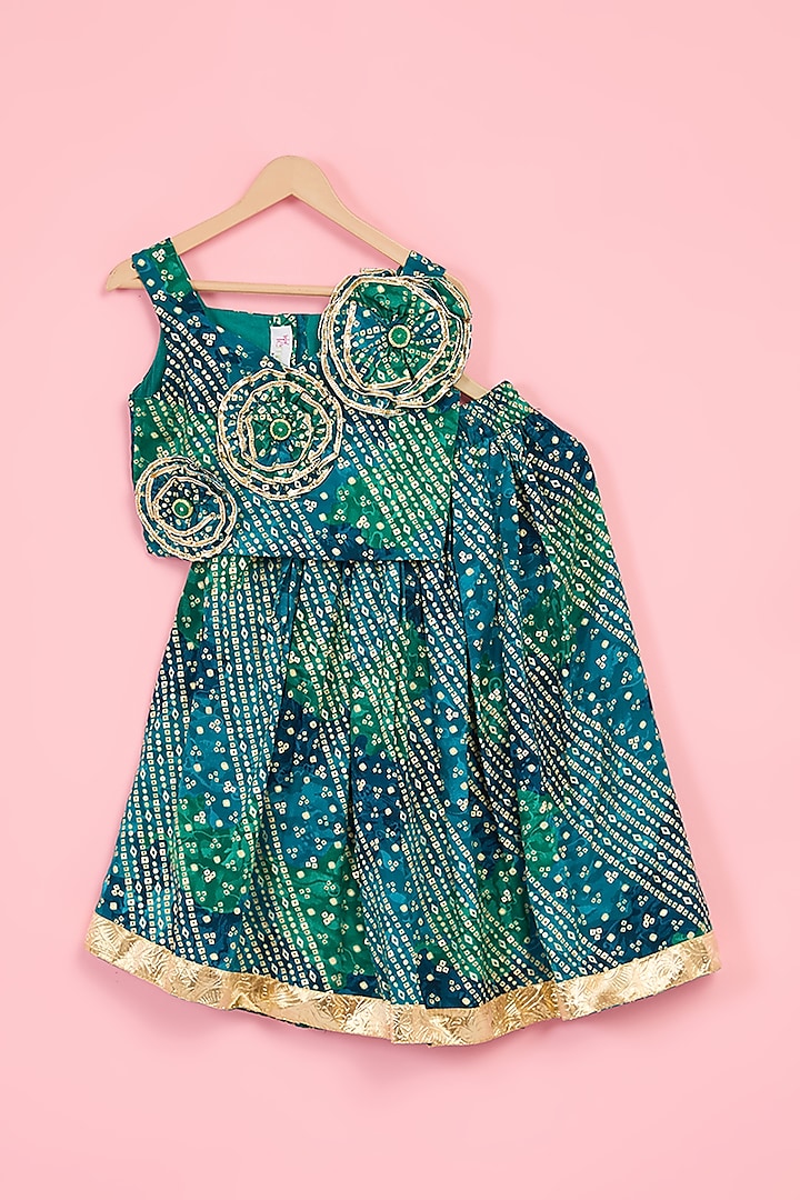 Green Rayon Bandhani Printed Lehenga Set by TAMASHA at Pernia's Pop Up Shop