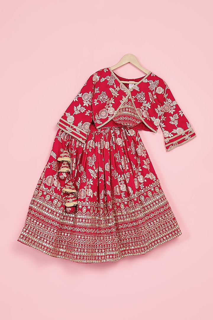 Red Art Silk Embroidered Lehenga Set For Girls by TAMASHA at Pernia's Pop Up Shop