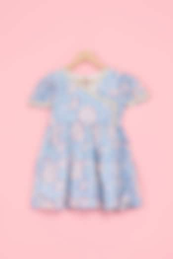 Powder Blue Cotton Gota Work & Printed Dress For Girls by TAMASHA at Pernia's Pop Up Shop