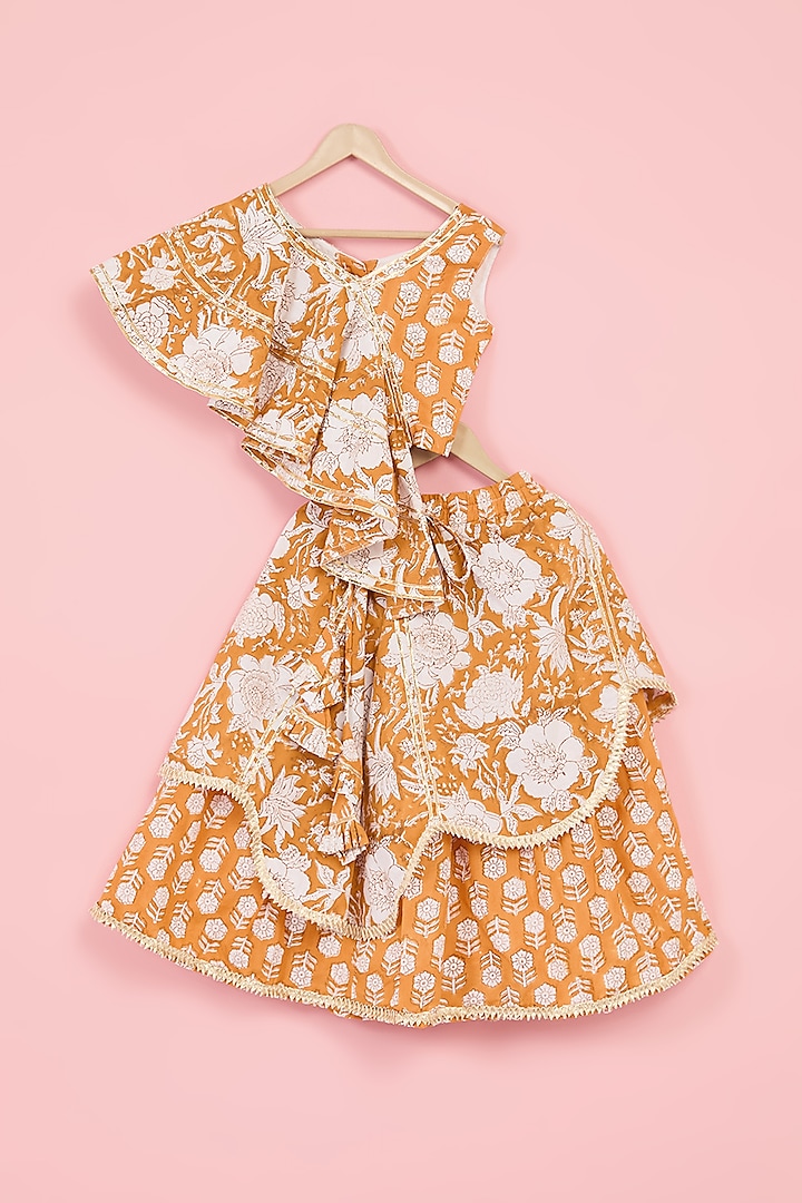 Orange Cotton Printed Lehenga Set For Girls by TAMASHA at Pernia's Pop Up Shop