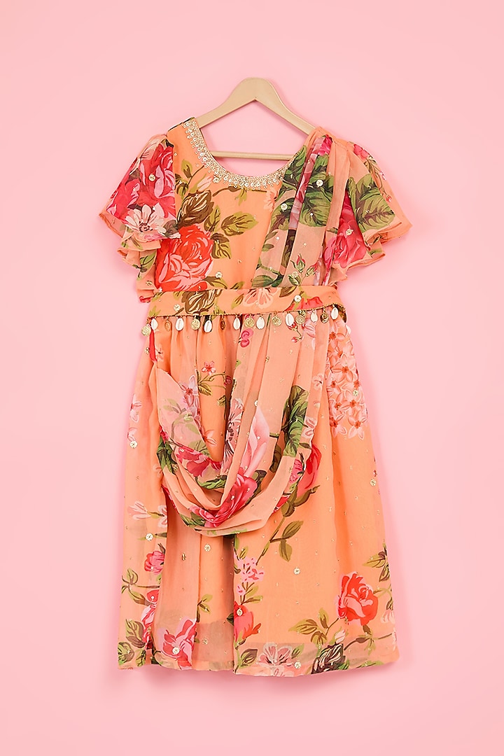 Orange Georgette Embroidered & Floral Printed Gown For Girls by TAMASHA at Pernia's Pop Up Shop