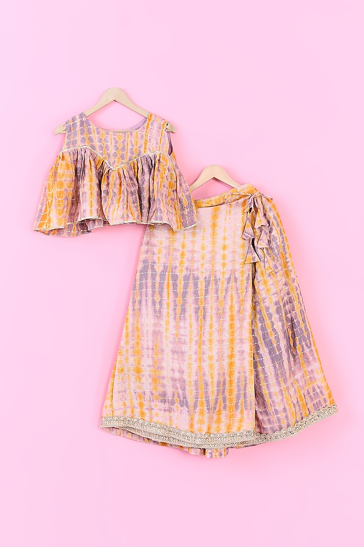 Orange Shibori Cotton Tie-Dye Printed Lehenga Set For Girls by TAMASHA at Pernia's Pop Up Shop