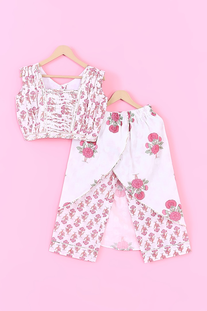 White Cotton Floral Printed Co-Ord Set For Girls by TAMASHA at Pernia's Pop Up Shop