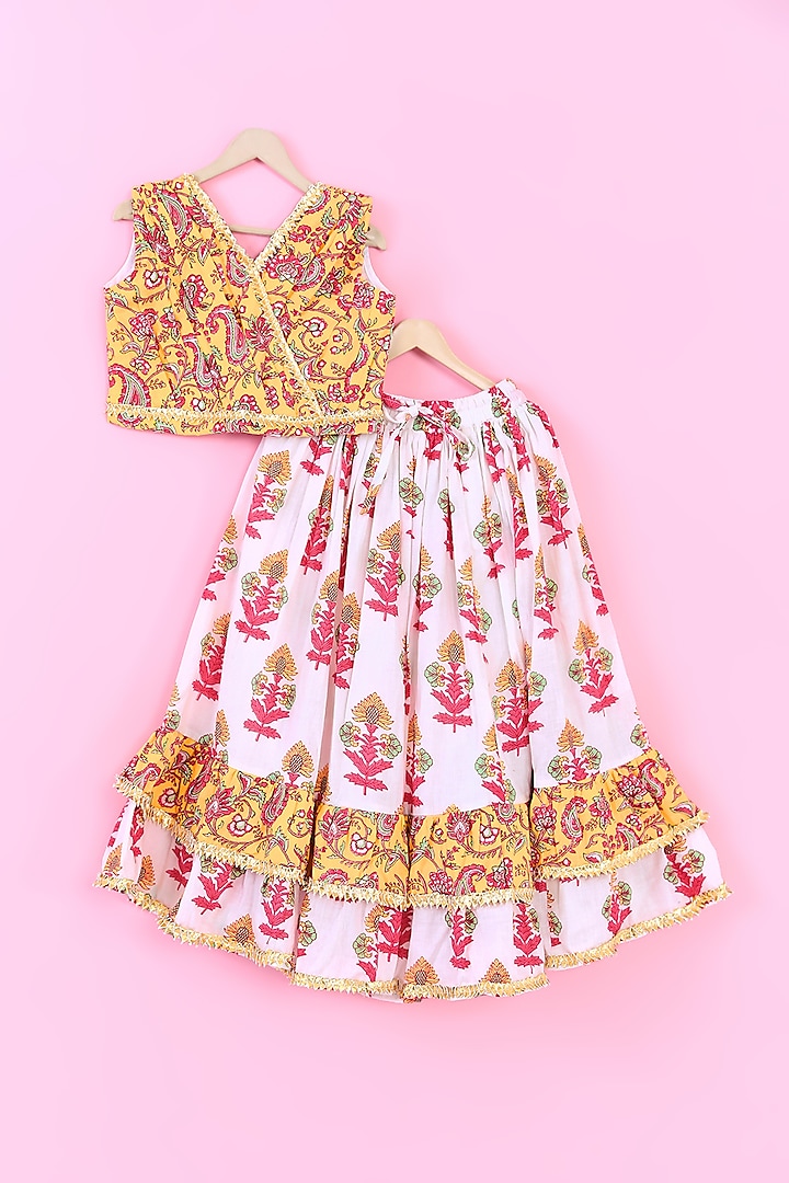 Yellow Cotton Floral Printed Lehenga Set For Girls by TAMASHA at Pernia's Pop Up Shop