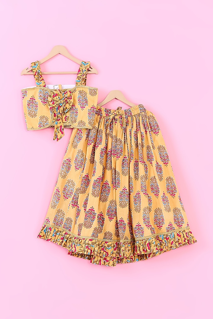 Yellow Cotton Floral Printed Lehenga Set For Girls by TAMASHA at Pernia's Pop Up Shop