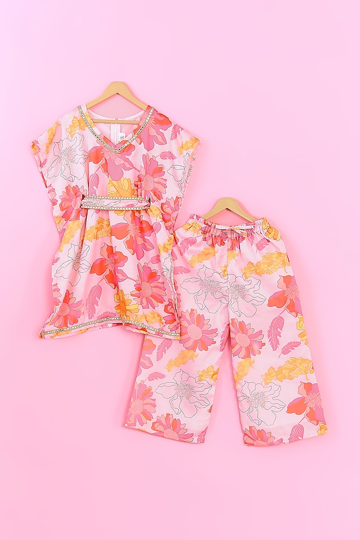 Blush Pink Swiss Cotton Floral Printed Co-Ord Set For Girls by TAMASHA at Pernia's Pop Up Shop